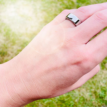 This image shown the Oura Ring on my left hand while being outside in the sun.